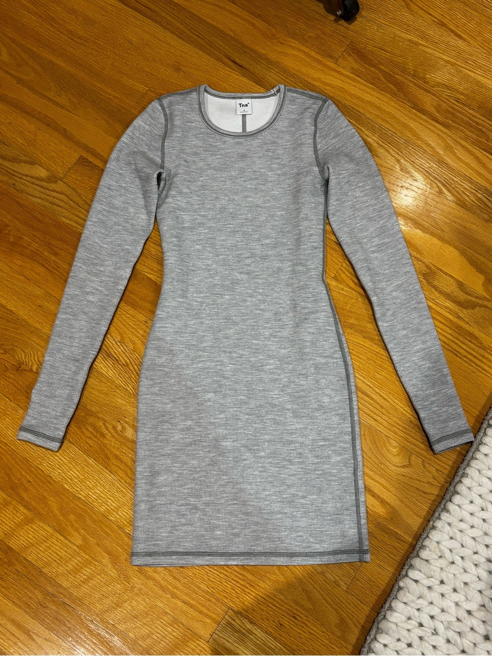 Aritzia Heather Gray Fitted Long-Sleeve Waffle Knit Mini Dress